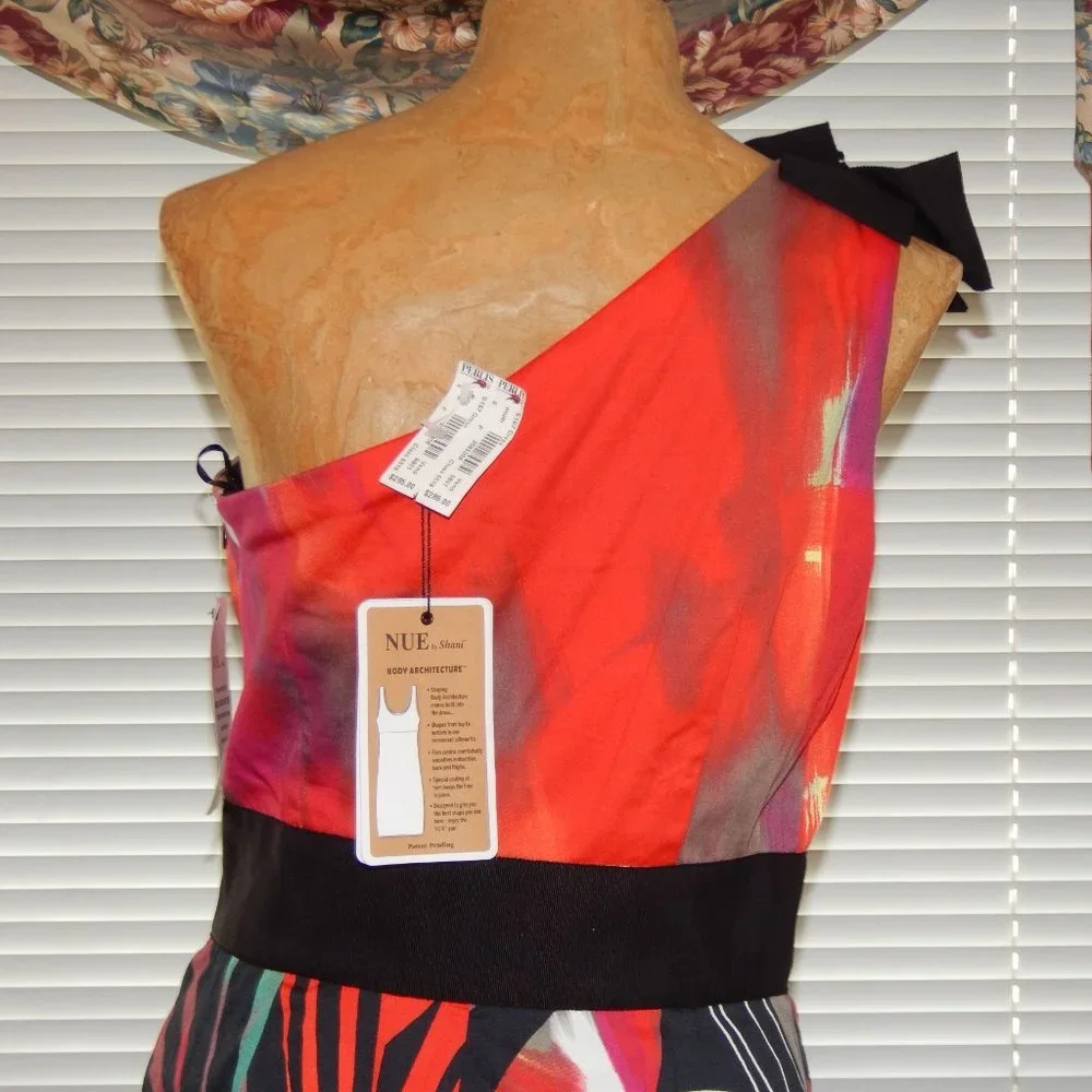 $285 NUE by SHANI Colorful Rosette One Shoulder 6   Perfect Cruise Dress